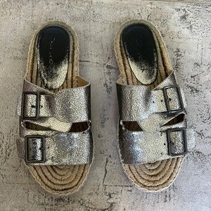 All Leather Metallic Silver Splendid Slides